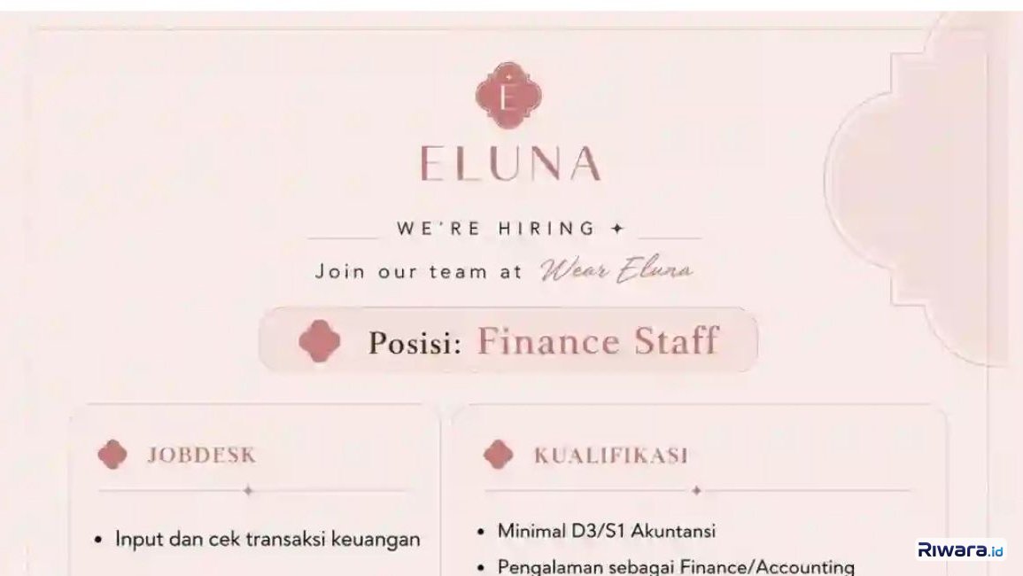 Lowongan kerja posisi finance staff di Eluna